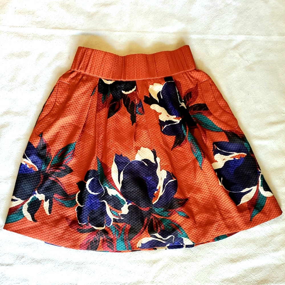Orange Floral A-Line Skirt (Anthropologie)